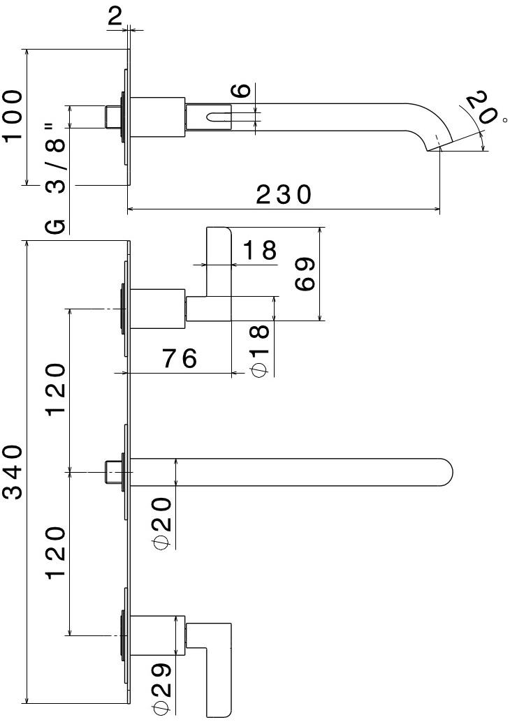 newform Смеситель для умывальника настенный на 3 отверстия с тарелкой Blink chic 71021e - 71021e - Вид №5