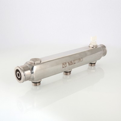 VTc.510.SS.060402 Коллектор из нержавеющей стали с межосевым расстоянием выходов 100 мм Valtec 1", 2 x 1/2"  - Вид №7