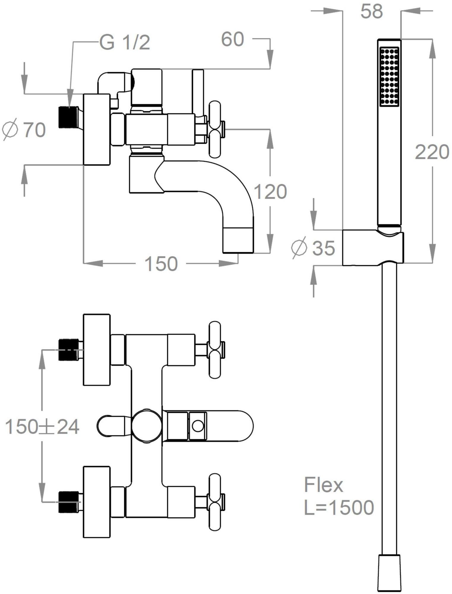 Fir Italia Смеситель для ванны настенный из латуни с ручным душем Cora 35 3534017 - Вид №1