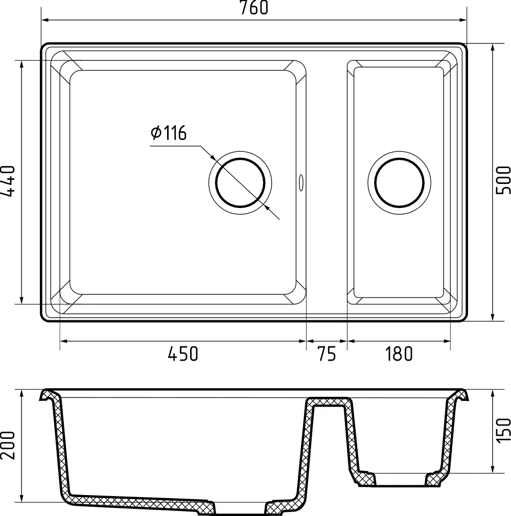 Кухонная мойка Искусственный камень LEVEL S163 GranFest LV-760K-S163 - Вид №1