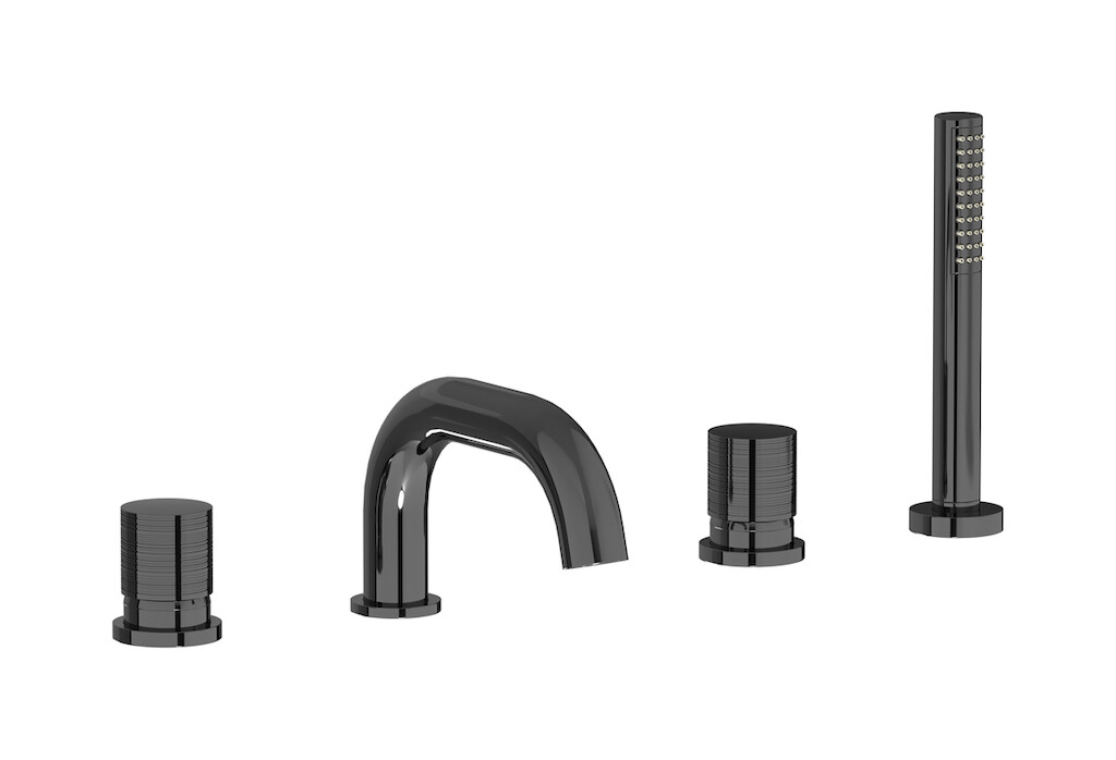 Смеситель на бортик ванной на 4 отверстий с дивертером и душевым гарнитуром. WE ARE IB wa706cc Black Chrome Vinile