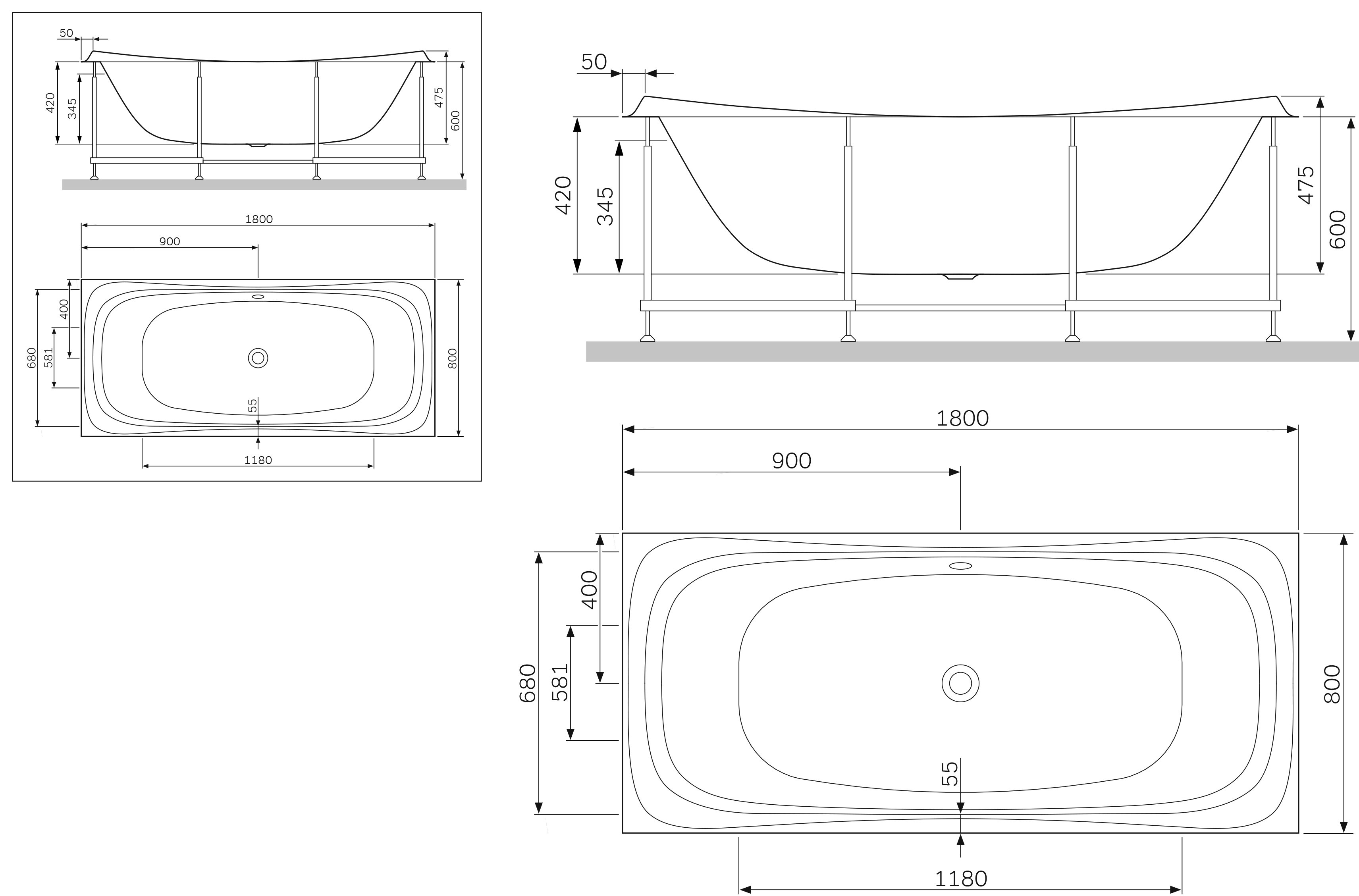 W30A-180-000W-PWSG декоративная фронтальная панель для ванны 180х80 светло-голубой AM.PM Sensation - Вид №1