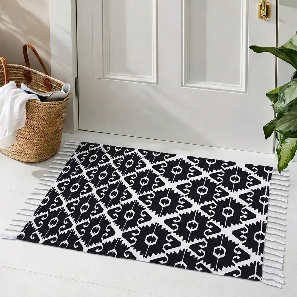 Коврик грязезащитный KREAFORTA Cauvery 60x90 см хлопок цвет черно-белый STLM-2175219