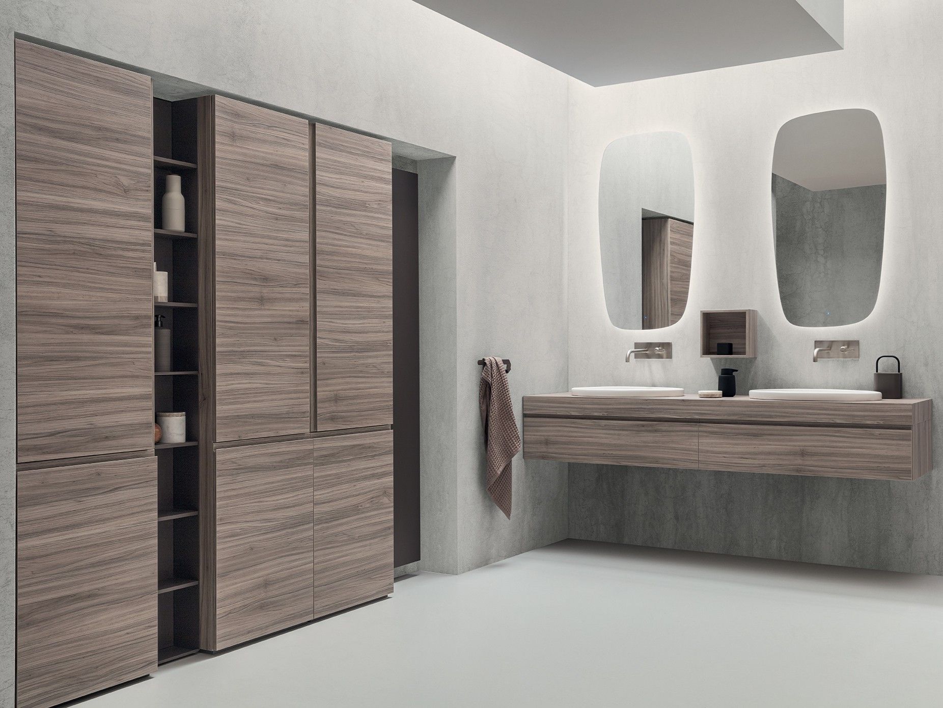 Деревянный двойной подвесной шкаф для умывальника с настенным креплением ARBLU Hito ARCH-00013517