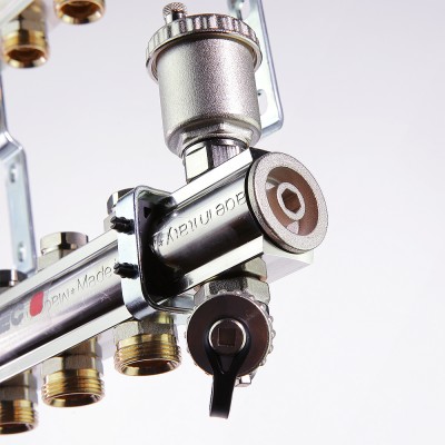 VTc.594.EMNX.0612 Коллекторный блок латунный c термостатическими и балансировочными клапанами Valtec 1", 12 x 3/4", "евроконус"  - Вид №7