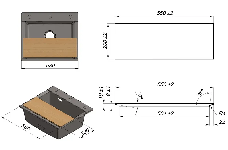 ES-5804, АЛЮМИНИУМ, кухонная мойка, кварц, ESTETICA GRANULA 5804-ST199 - Вид №4