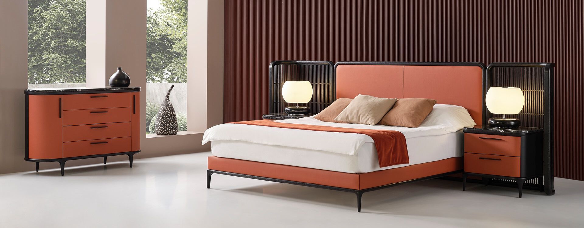 Двуспальная кровать из кожи и дерева Mobi груша ARCH-00039179 - Вид №5