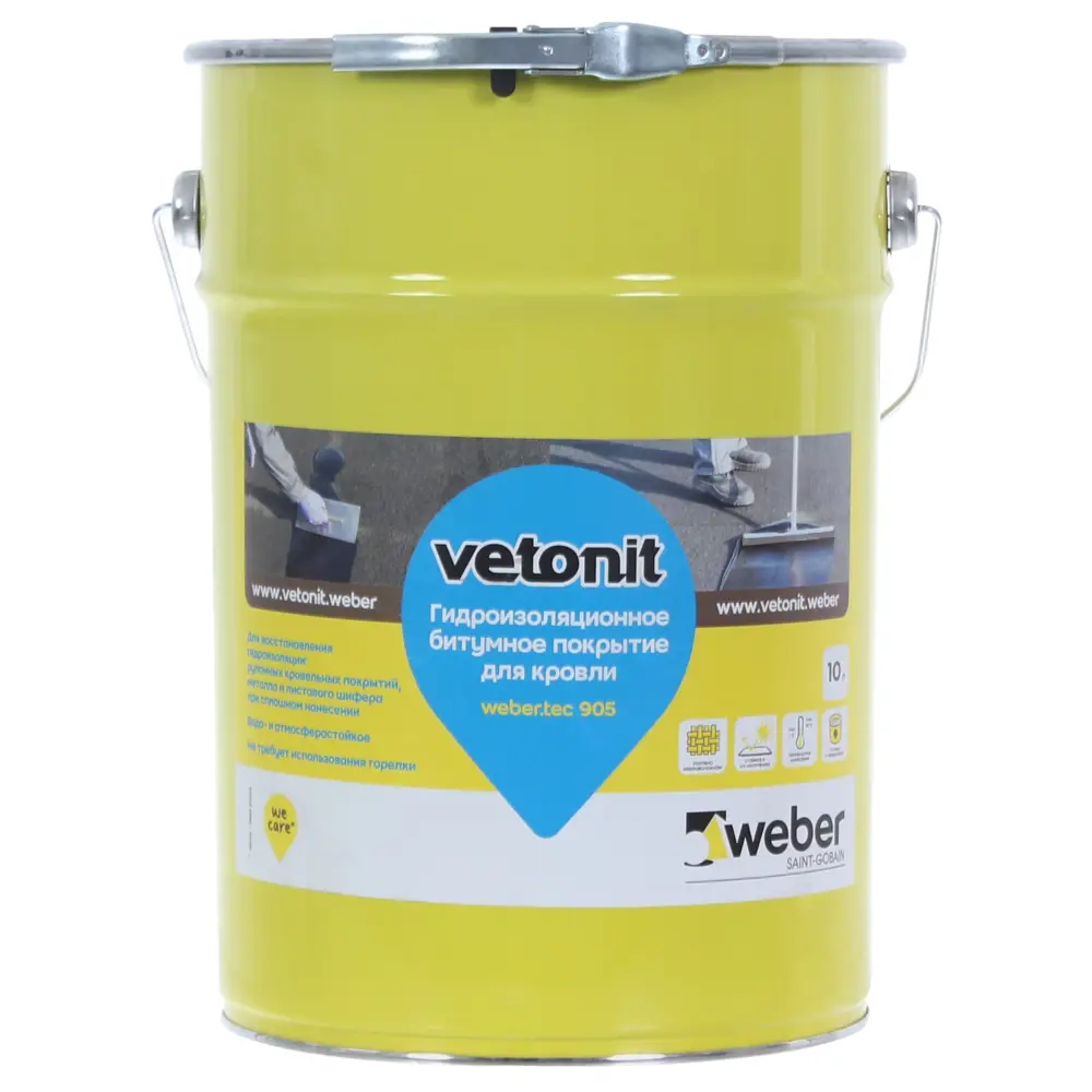 Гидроизоляционное битумное покрытие для кровли Vetonit Weber.tec 905 10 л STLM-2006557