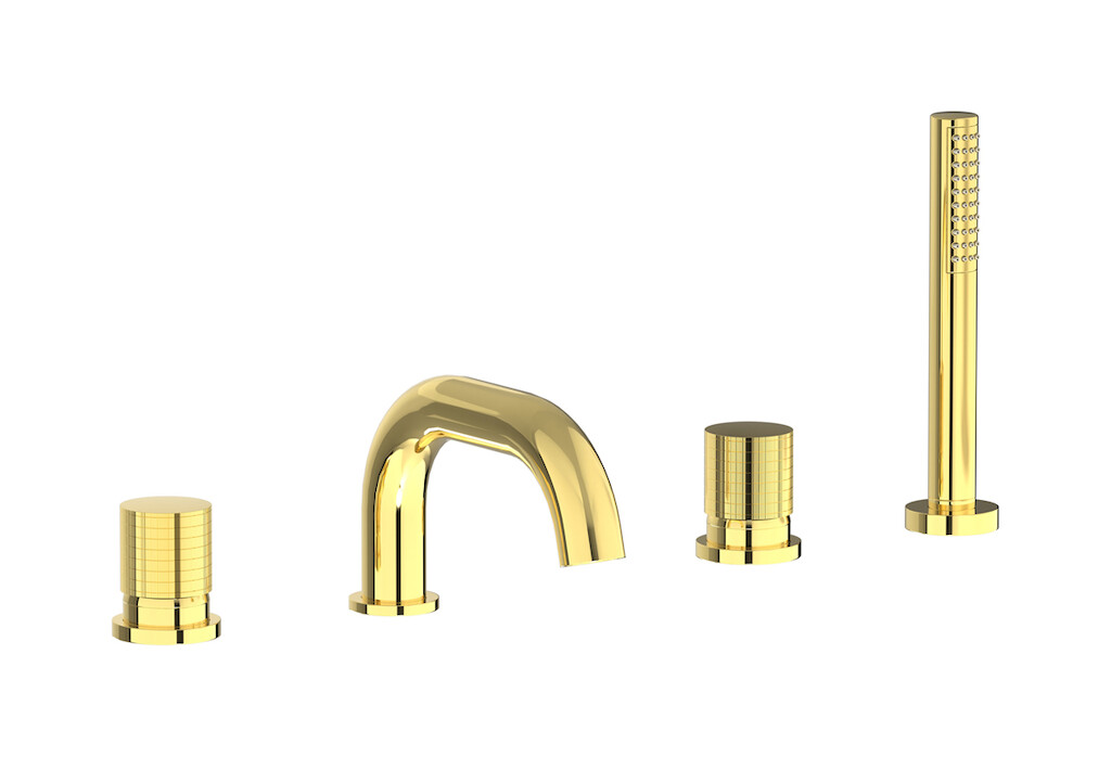 Смеситель на бортик ванной на 4 отверстий с дивертером и душевым гарнитуром. WE ARE IB ga396oo Gold Gatsby