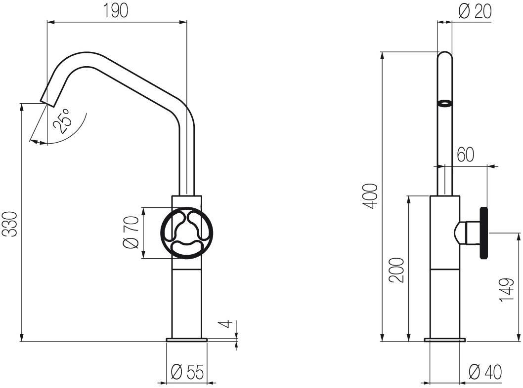 Radomonte Смеситель для раковины, однорычажный, из нержавеющей стали, без слива Kàto Kat3 - Вид №3