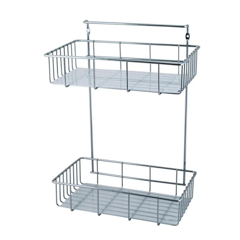 Полка для ванной прямоугольная Swensa на присосках двухъярусная 25 см цвет хром SWR STLM-2188006