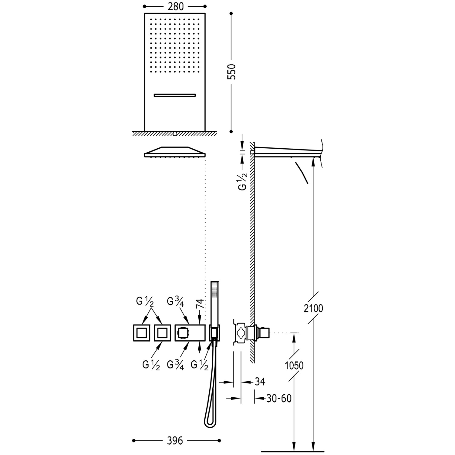 КОМПЛЕКТ БЛОЧНОЙ СИСТЕМЫ de grifo termostático empotrado de 3 vías Block System para ducha-20725302NM TRES Thermostatic - Вид №1