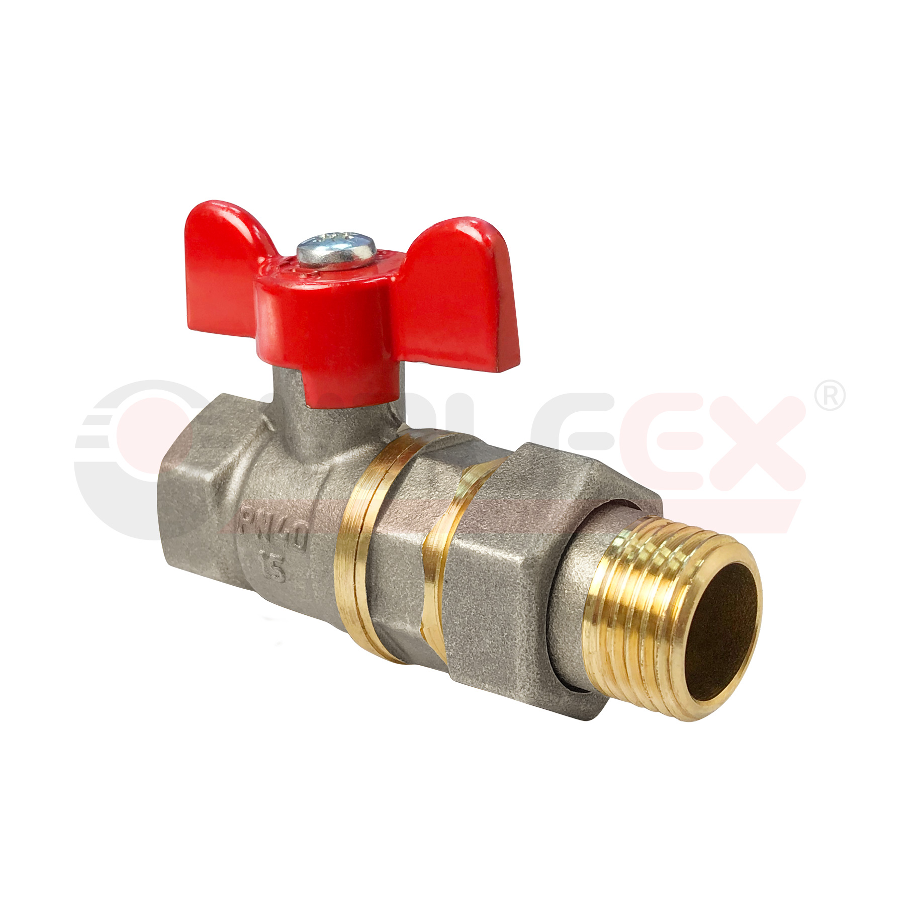 VF.227.NB1.034 Valfex Кран шаровой (с никелевым покрытием), с американкой, ручка-бабочка (внутр.-наруж.)  3/4" 