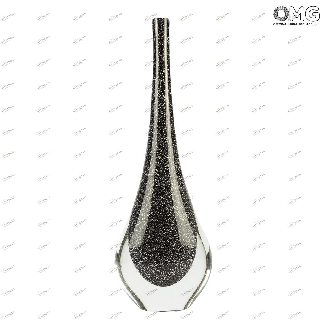 2878 ORIGINALMURANOGLASS Ваза Серебристо-чёрная змея - соммерсо - Original Murano Glass OMG 13 см 
