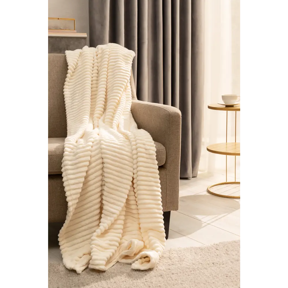 Плед Strips 150x200 см велсофт цвет молочный Santreyd STLM-2080621 - Вид №4