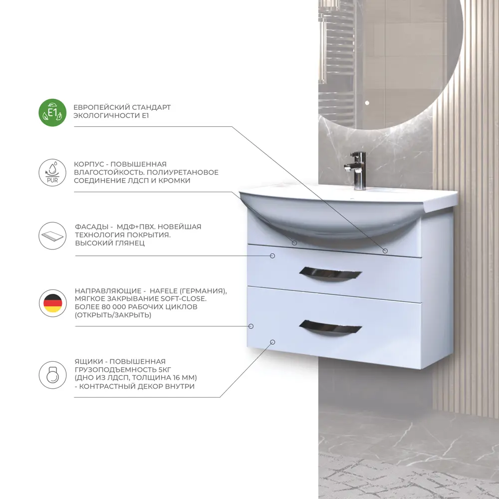 Тумба под раковину Vigo Moss подвесная 75 см, цвет белый STLM-2071506 - Вид №4