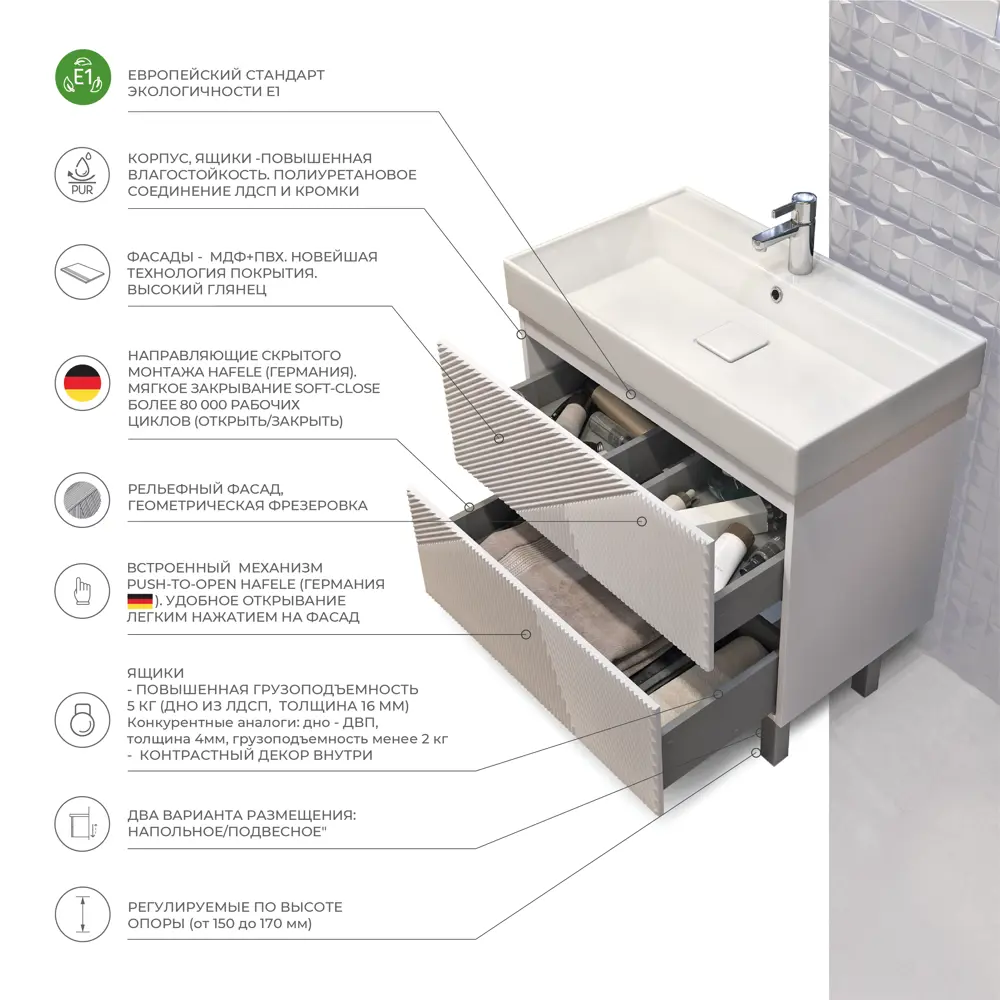 Тумба под раковину напольная Vigo Unik 65 см цвет белый STLM-2187273 - Вид №3