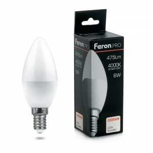 Лампа светодиодная Feron.PRO "Свеча" E14 6W 4000K OSRAM LED LB-1306 38045 FERON  00-3956723 Матовый