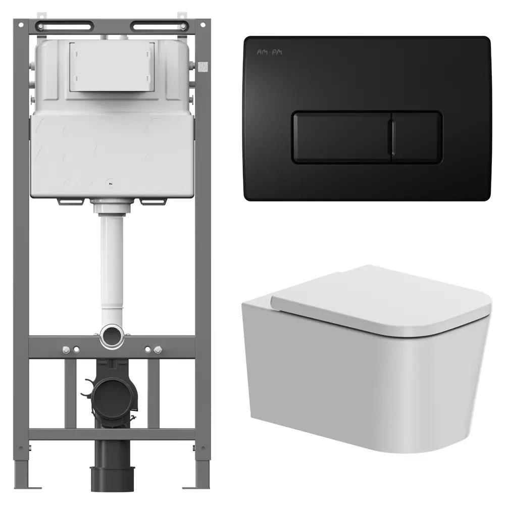 Комплект инсталляции AM.PM Tech с безободковым унитазом AM.PM Moxie клавиша AM.PM Tech M чёрная STLM-2024168