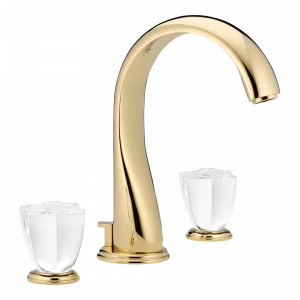 U6A-151 Смеситель для раковины на три отверстия устанавливаемый на борту с донным клапаном Thg-paris Pétale de Cristal, прозрачный хрусталь