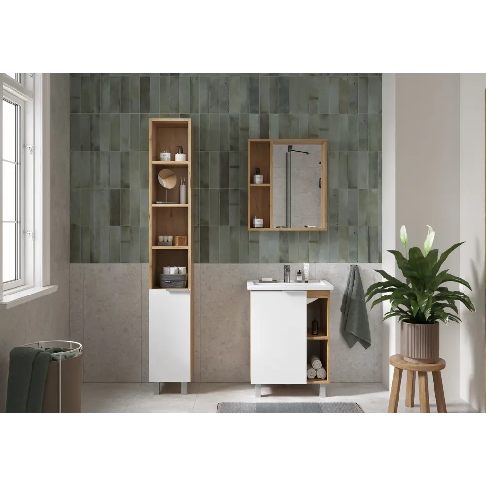 Зеркало для ванной Сохо KONSENSA с полками 60x69.6 см цвет светлый дуб STLM-2048394 - Вид №6