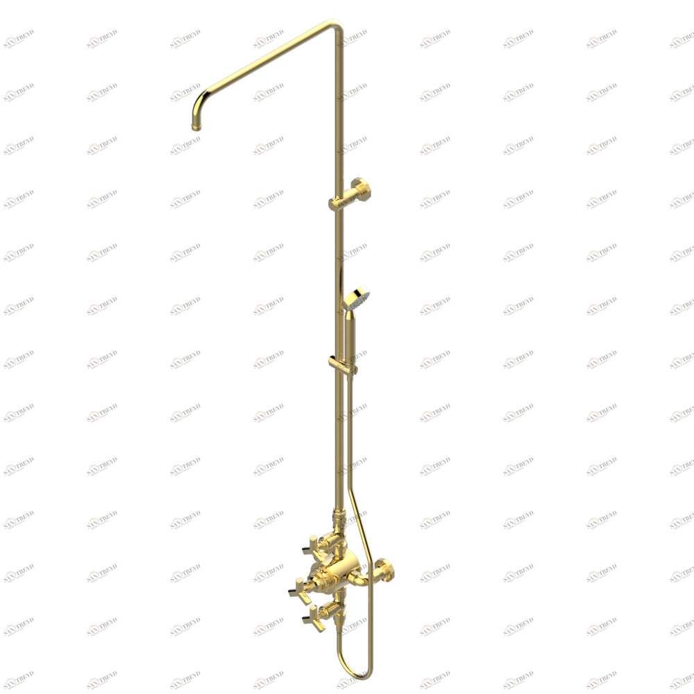 G8A-64TRCD Смеситель термостатический для душа встраиваемый в стену / перекрывающие краны / открытая душевая колонна / душ "телефон", шланг и настенные рожки для лейки - межцентровое расстояние 150 мм. (без верхней лейки) Thg-paris Les Ondes Золото G8A 64TRCD CAT.F