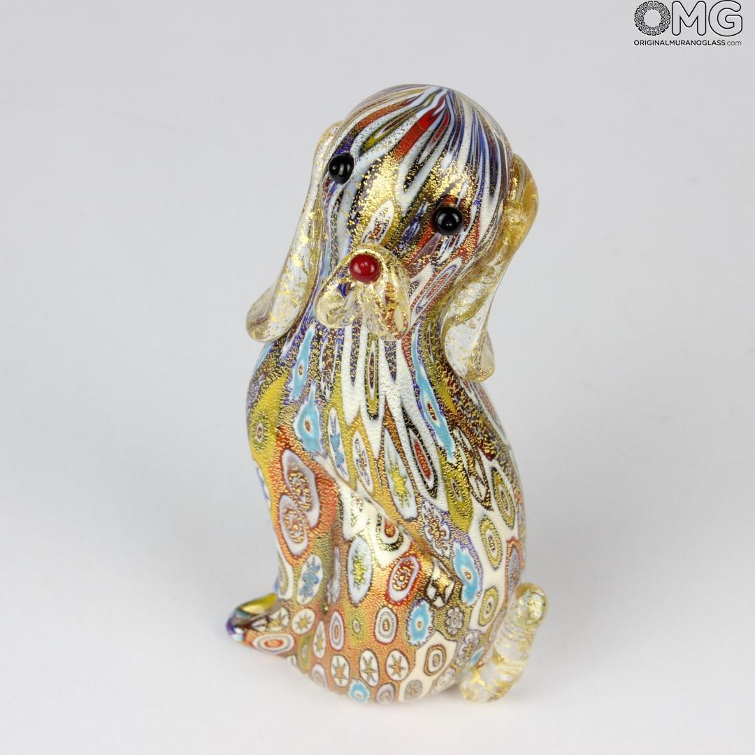 1417 ORIGINALMURANOGLASS Фигурка собаки Миллефиори Муррины золото - Cane Millefiori Oro - муранское стекло  см  - Вид №1