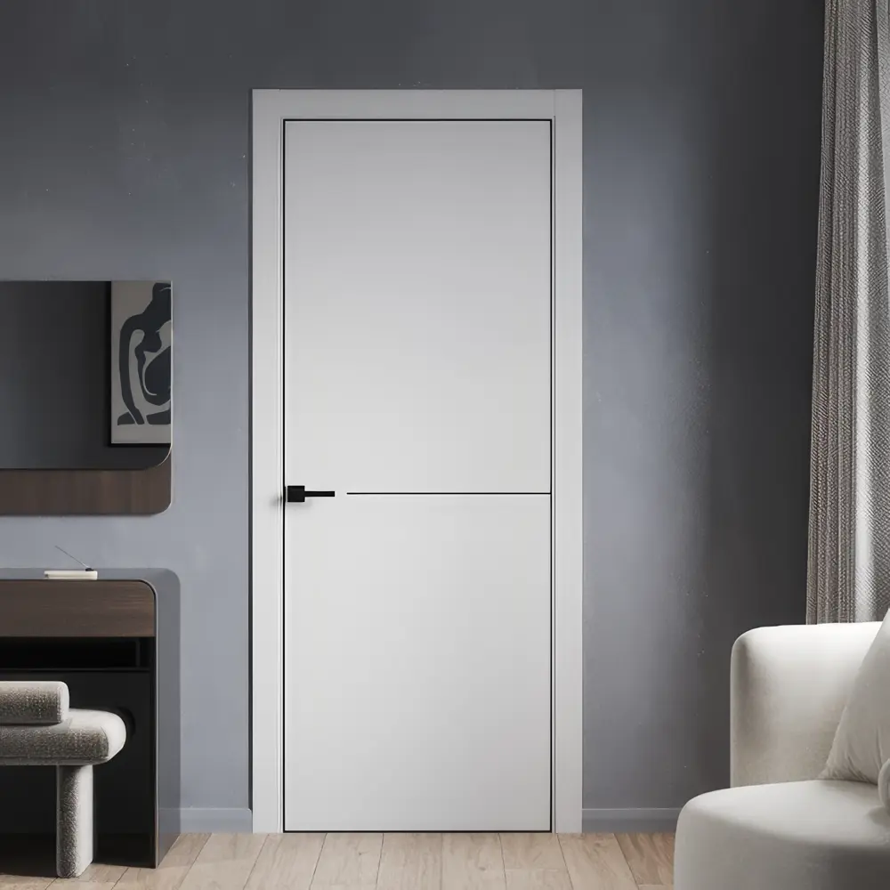 Комплект межкомнатной двери Борно 55 глухая 80x200 см ПЭТ цвет серый с коробом и наличниками с доборами 200 мм PORTIKA STLM-2014774 - Вид №6