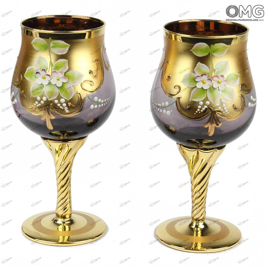 2135 ORIGINALMURANOGLASS Набор из 2 бокалов-флюте цвета фуме - я&ты- trefuochi - муранское стекло 8 см 