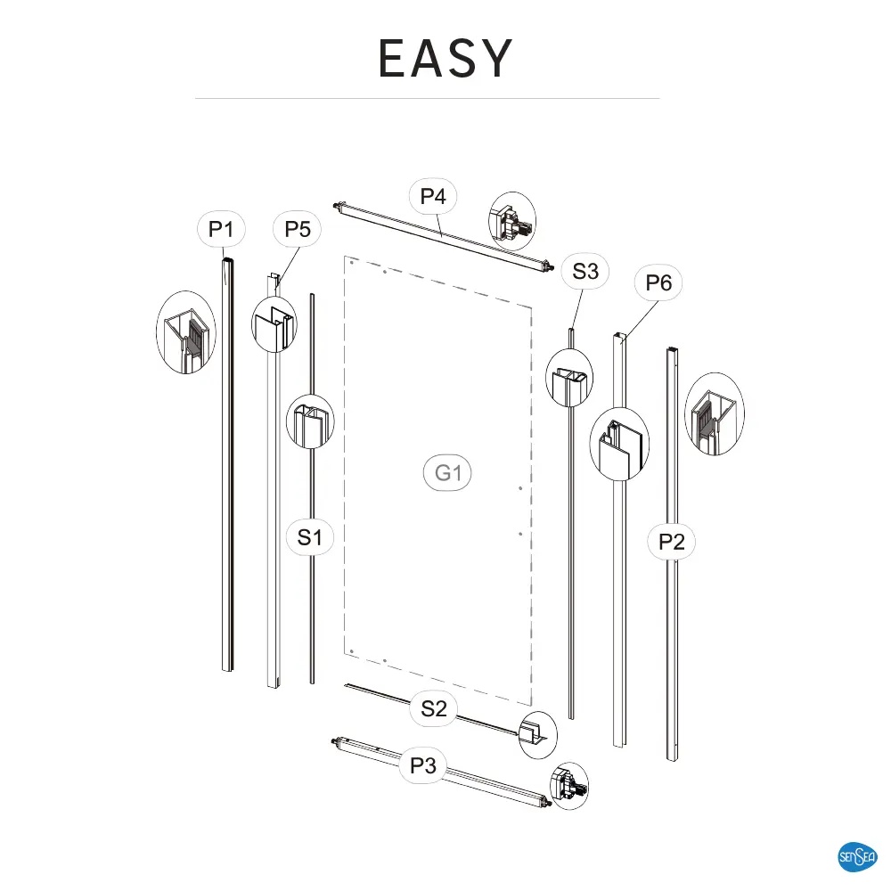 Стекло для распашной душевой двери Sensea Easy 90 см прозрачное, цвет профиля на выбор STLM-2206123 - Вид №33