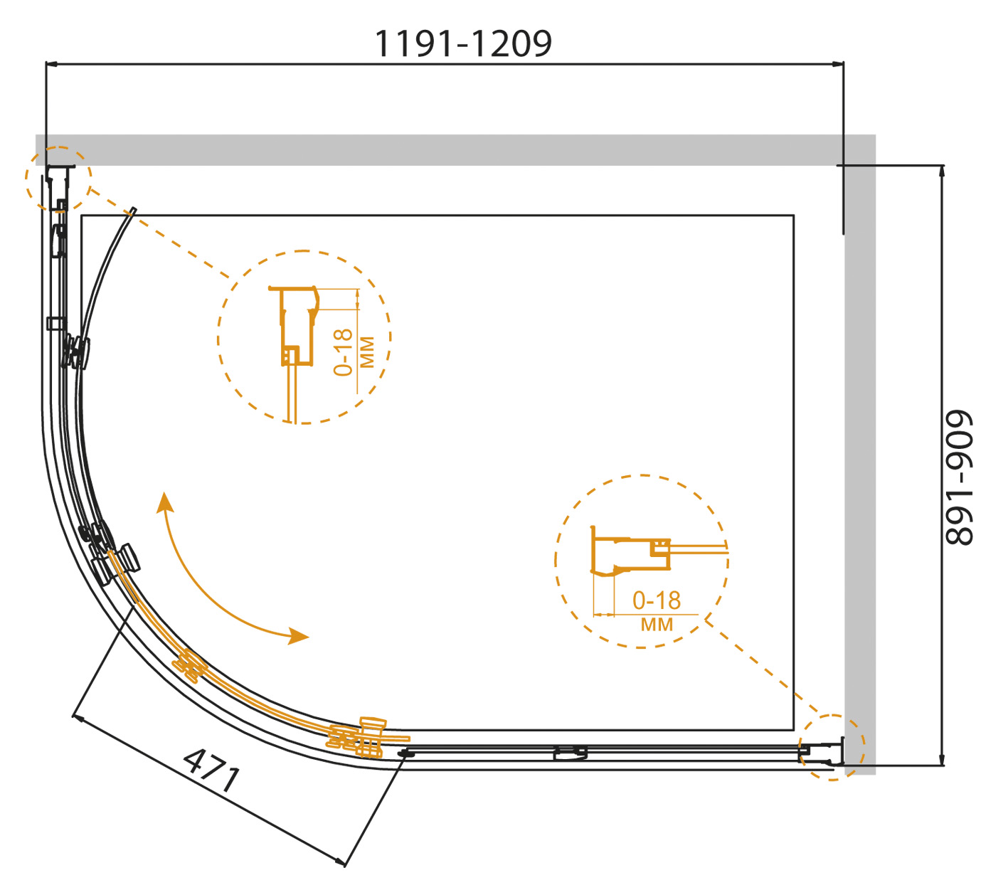 Душевой уголок CEZARES PRATICO-RH-1-120/90-C-Cr - Вид №7