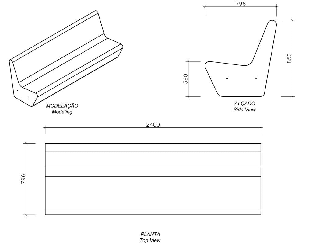 Бетонная скамья со спинкой amop рамка ARCH-00122245 - Вид №4