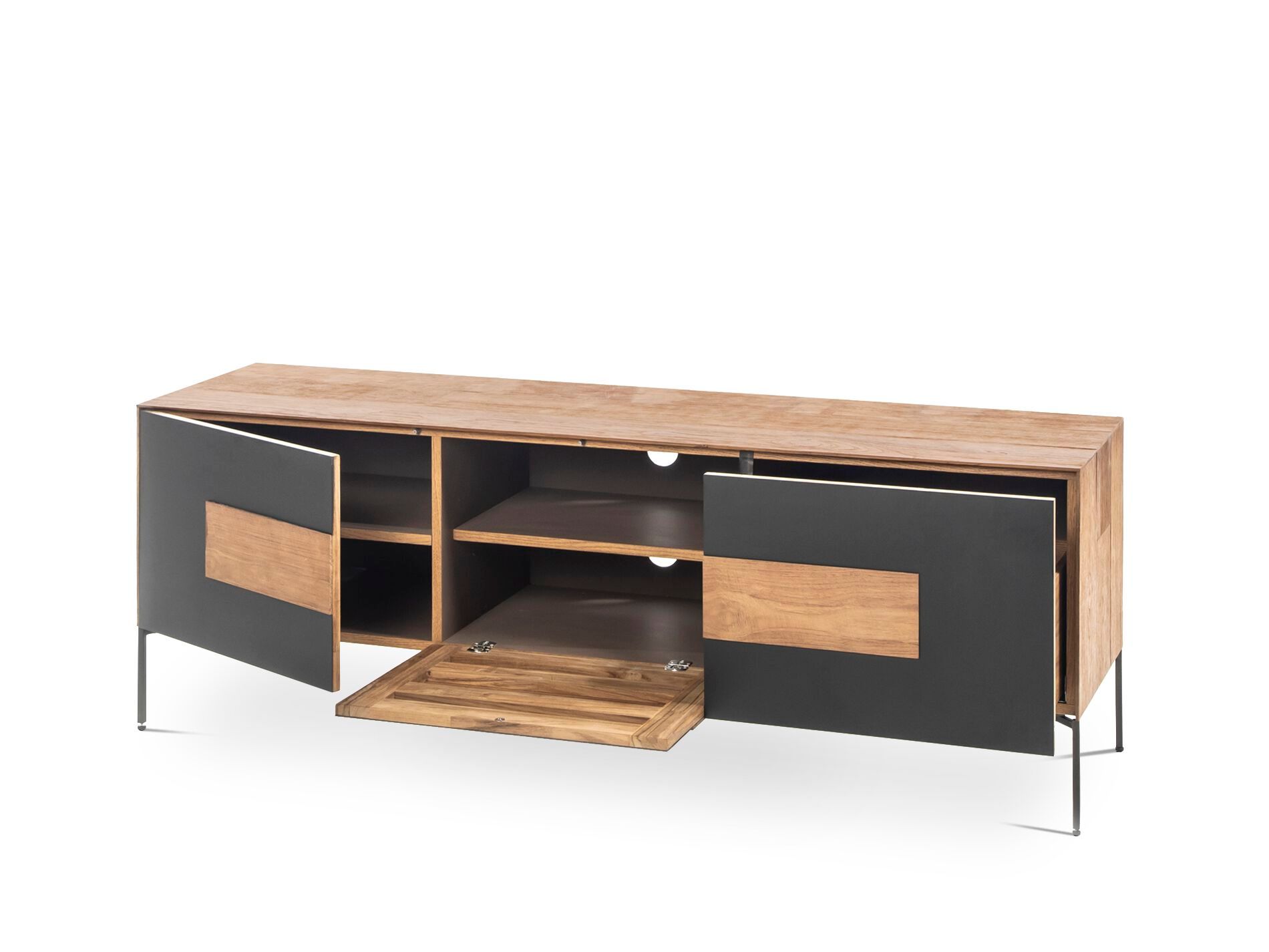 Низкий стальной и деревянный шкаф для телевизора Pilma New Zen ARCH-00142746 - Вид №1