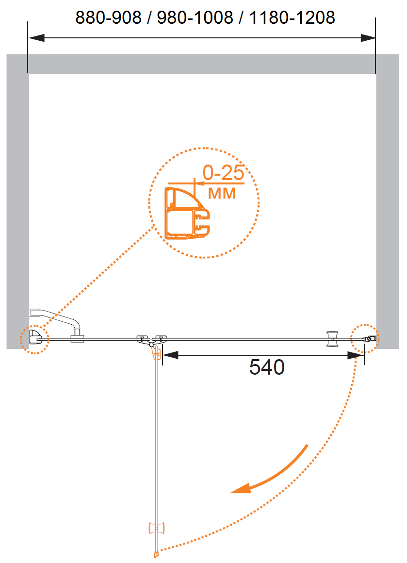 Душевая дверь в нишу CEZARES VERONA-W-B-12-120-C-Cr - Вид №3