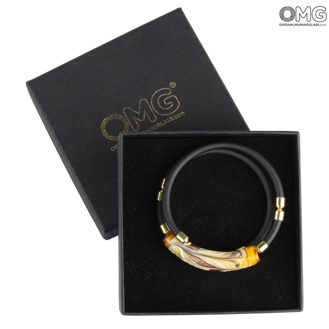 4255 ORIGINALMURANOGLASS Браслет Фиамминго - оранжевый с авантюрином - муранское стекло OMG 18 см  - Вид №1