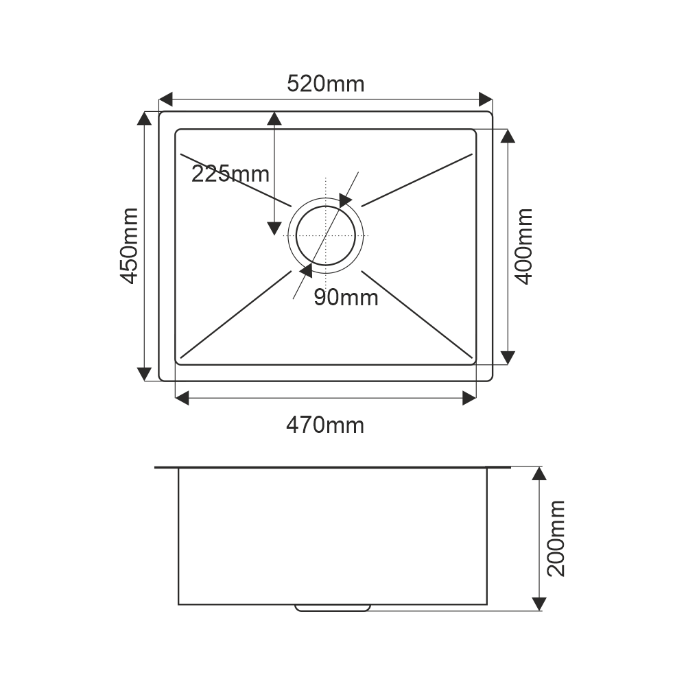 Мойка R5245H MELANA ProfLine 3,0/200 САТИН врезная прямоугольная MLN-R5245H - Вид №1