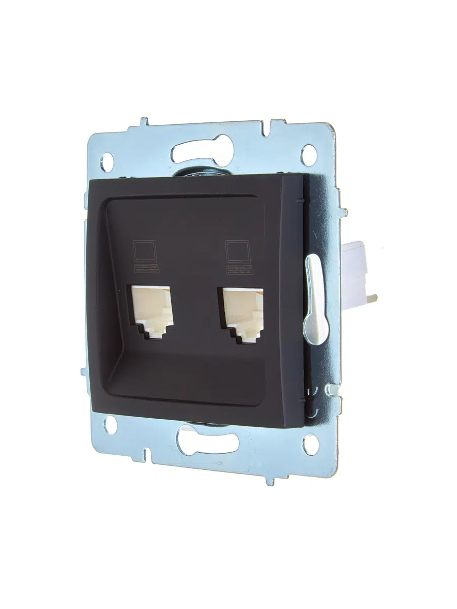 ASTI Розетка компьютерная двойная чёрный бархат механизм LEZARD 7081-4288-141 - Вид №2