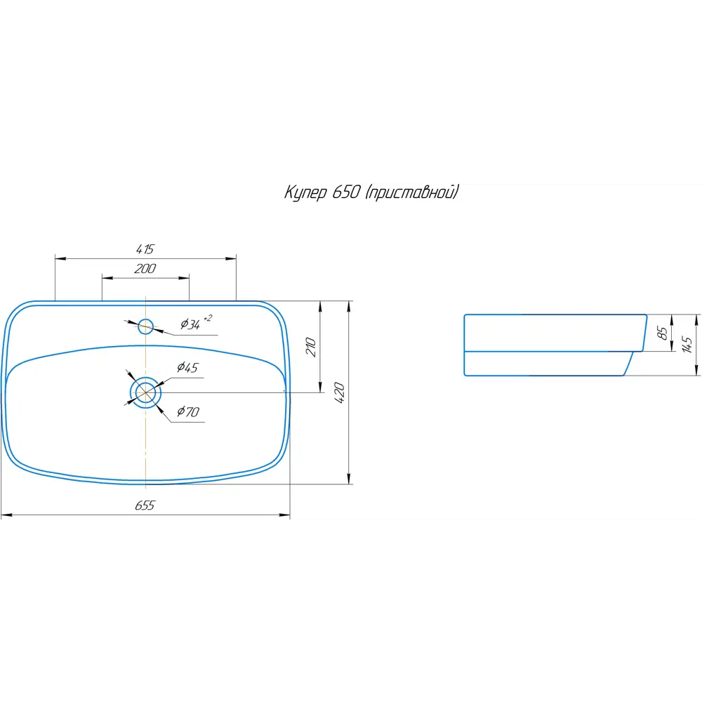 KIROVIT Купер — фарфоровая раковина для ванной 65 см 82127509 STLM-0019949 - Вид №3