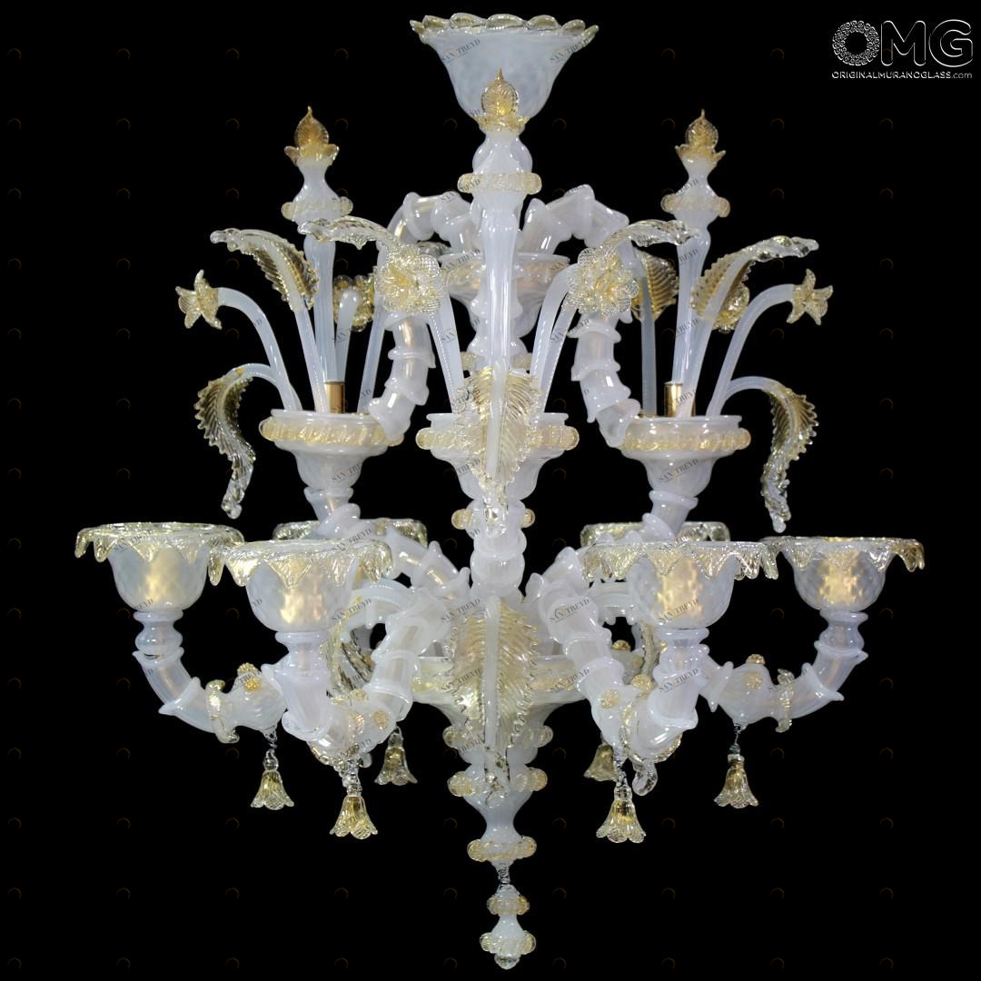 1072 ORIGINALMURANOGLASS Люстра Сегузо на 6 лампочек - Реццонико - белое муранское стекло OMG  см CLASSICO