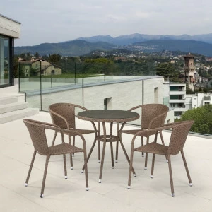 Мебель из ротанга, стулья и круглый стол светло-коричневые на 4 персоны AFINA  241065 Коричневый