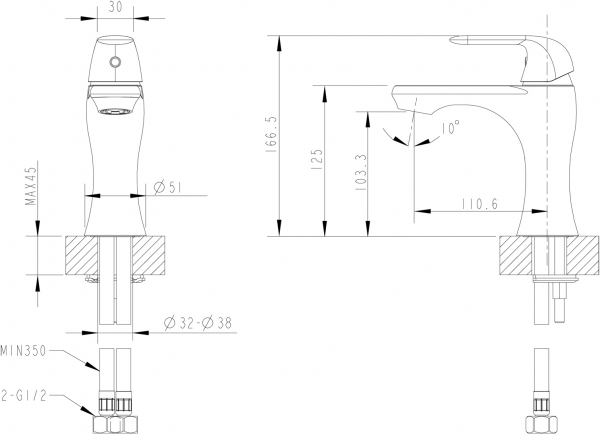 Смеситель для ванной комнаты на раковину низкий FLOW F171105C bravat - Вид №2