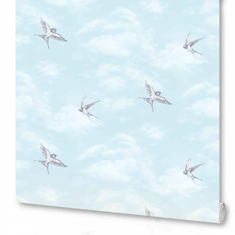 Wallsecret Liberty - серо-голубые флизелиновые обои с рисунком животных 89397863 STLM-1570974
