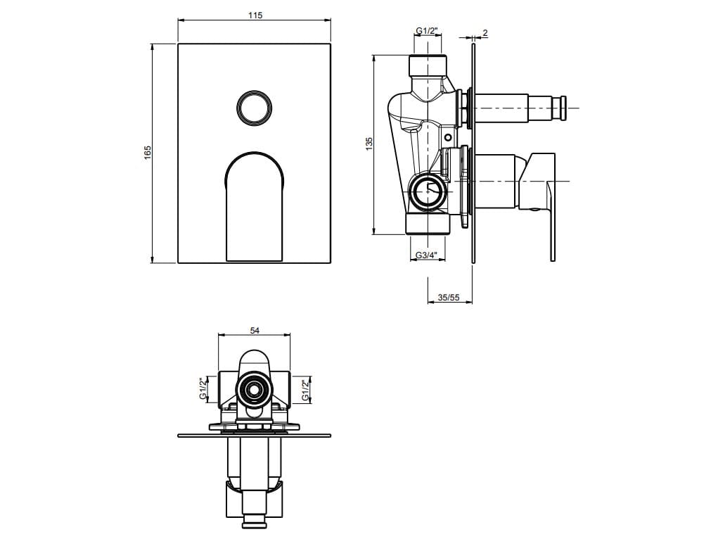 Однорычажный смеситель для душа с переключателем Rubinetterie Frattini Птолемей ARCH-00064156 - Вид №7