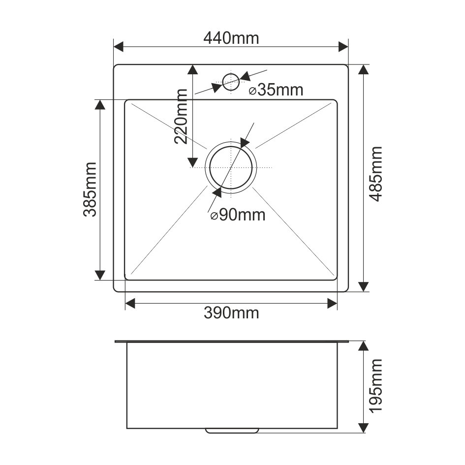 Мойка R44485HK MELANA ProfLine 3,0/200 САТИН врезная прямоугольная в комплекте с дозатором MLN-R44485HK+дозатор - Вид №1