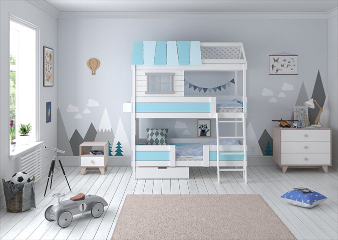 Кровать-чердак Home nord M 80х160 см белая, голубая ELLIPSE ELLIPSE HOME 351794 Белый;голубой Santreyd  - Вид №4