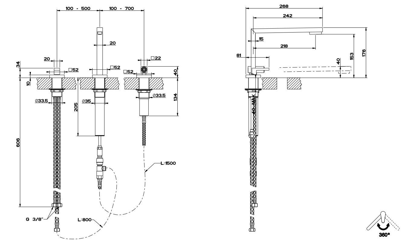 Смеситель для кухни из латуни со съемным ручным душем Gessi ARCH-00009371 - Вид №2