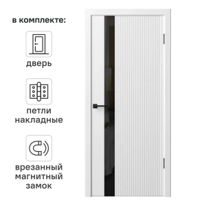 Дверь межкомнатная остекленная с замком и петлями в комплекте Синди-5 60x200 см эмаль цвет белый 89380633 STLM-2050726