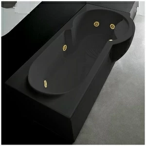 Ванна Gruppo treesse Simona V5677-DX-CZ чёрная с золотой фурнитурой и гидромассажем прямоугольная правая
