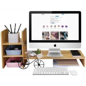 Подставка-органайзер под монитор с полкой бамбук цвет бежевый