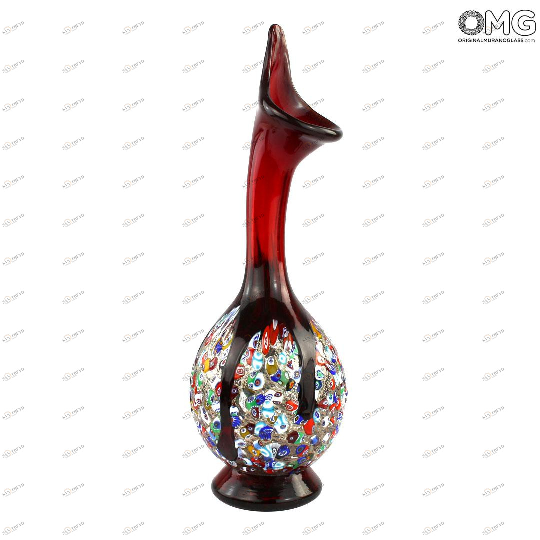 4031 ORIGINALMURANOGLASS Ваза Музыка - красная с мурринами - муранское стекло OMG 13 см 